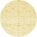 Round Machine Washable Abstract Sun Yellow Rug, wshabs3479