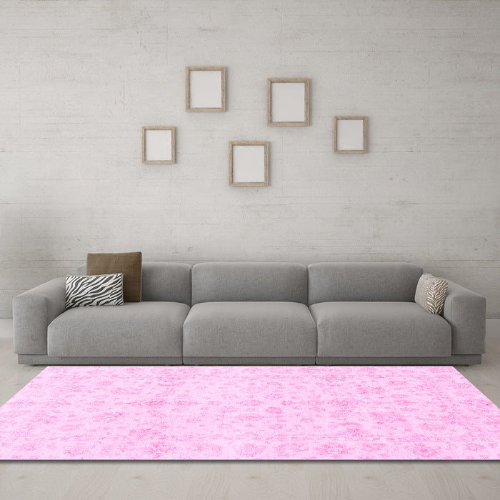 Machine Washable Oriental Pink Traditional Rug in a Living Room, wshabs3479pnk