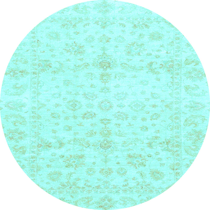 Round Machine Washable Oriental Light Blue Traditional Rug, wshabs3479lblu