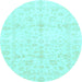 Round Machine Washable Oriental Light Blue Traditional Rug, wshabs3479lblu