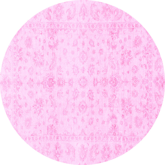 Round Machine Washable Oriental Pink Traditional Rug, wshabs3479pnk