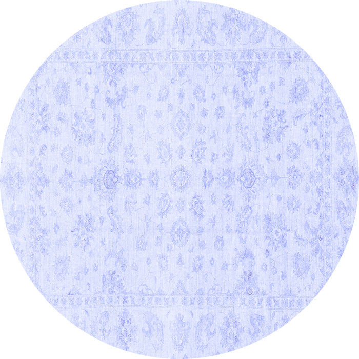 Round Machine Washable Oriental Blue Traditional Rug, wshabs3479blu