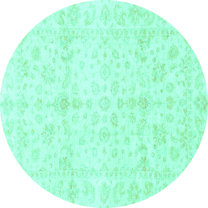Round Machine Washable Oriental Turquoise Traditional Area Rugs, wshabs3479turq