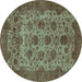 Round Abstract Turquoise Modern Rug, abs347turq