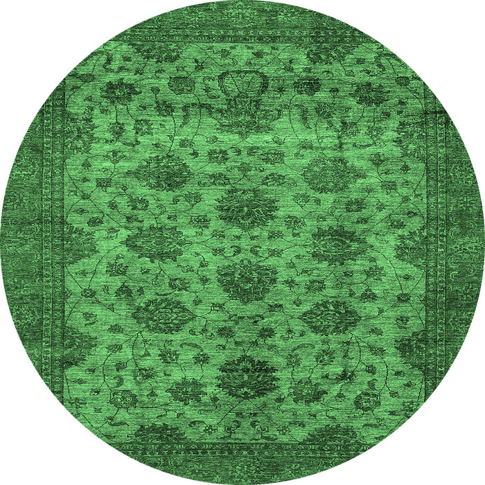 Round Machine Washable Abstract Emerald Green Modern Area Rugs, wshabs347emgrn