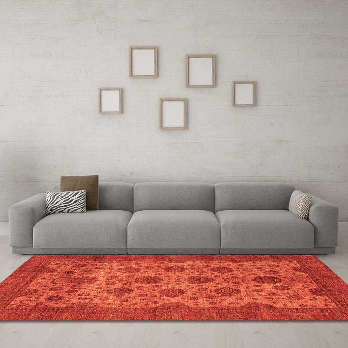 Machine Washable Abstract Orange Modern Area Rugs in a Living Room, wshabs347org
