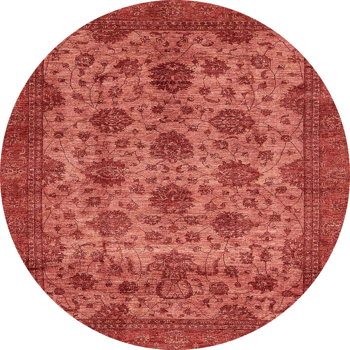 Round Machine Washable Abstract Red Rug, wshabs347