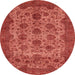 Round Machine Washable Abstract Red Rug, wshabs347