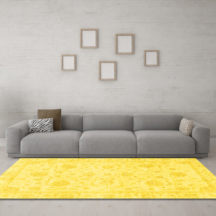 Machine Washable Oriental Yellow Traditional Rug in a Living Room, wshabs3480yw