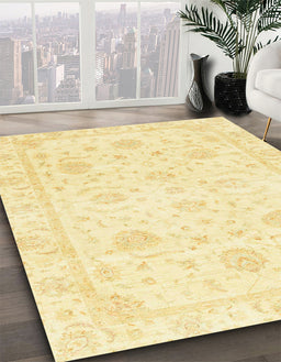 Abstract Sun Yellow Oriental Rug in Family Room, abs3480