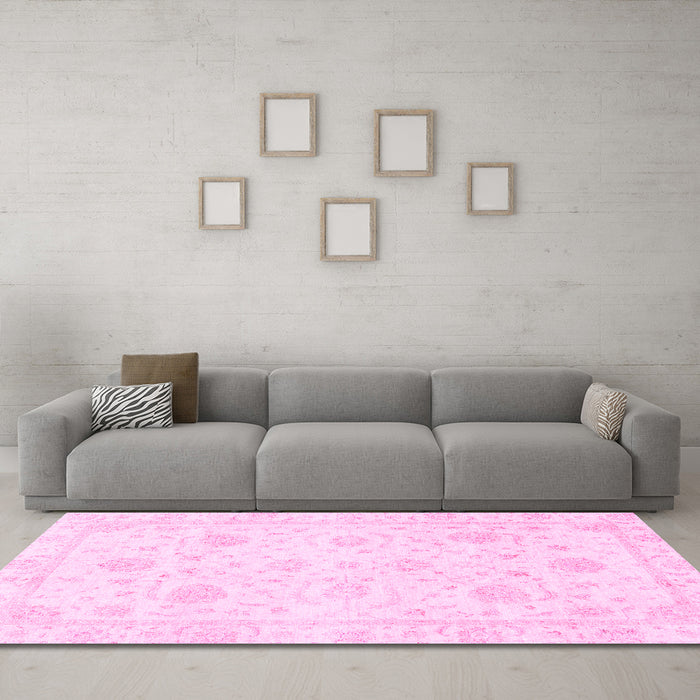 Machine Washable Oriental Pink Traditional Rug in a Living Room, wshabs3480pnk