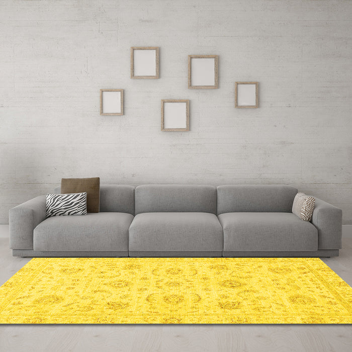 Machine Washable Oriental Yellow Traditional Rug in a Living Room, wshabs3481yw