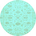 Round Oriental Light Blue Traditional Rug, abs3481lblu