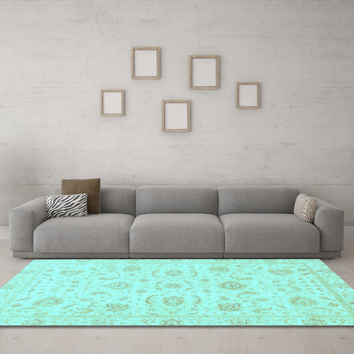 Machine Washable Oriental Light Blue Traditional Rug in a Living Room, wshabs3481lblu