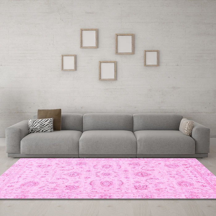 Machine Washable Oriental Pink Traditional Rug in a Living Room, wshabs3481pnk