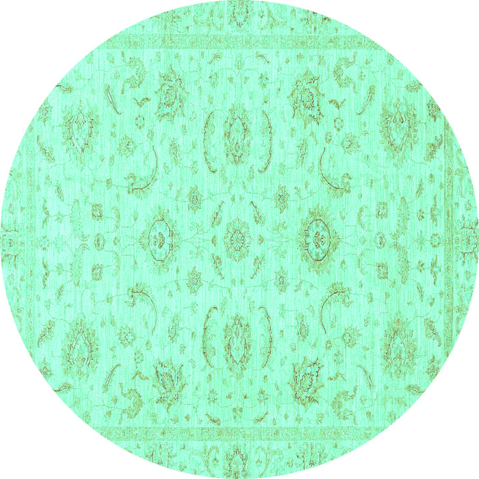 Round Machine Washable Oriental Turquoise Traditional Area Rugs, wshabs3481turq