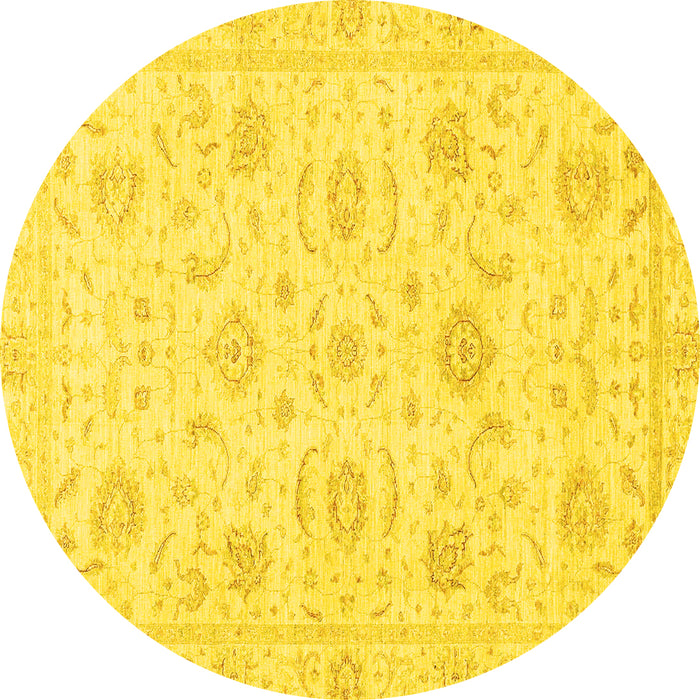 Round Machine Washable Oriental Yellow Traditional Rug, wshabs3481yw