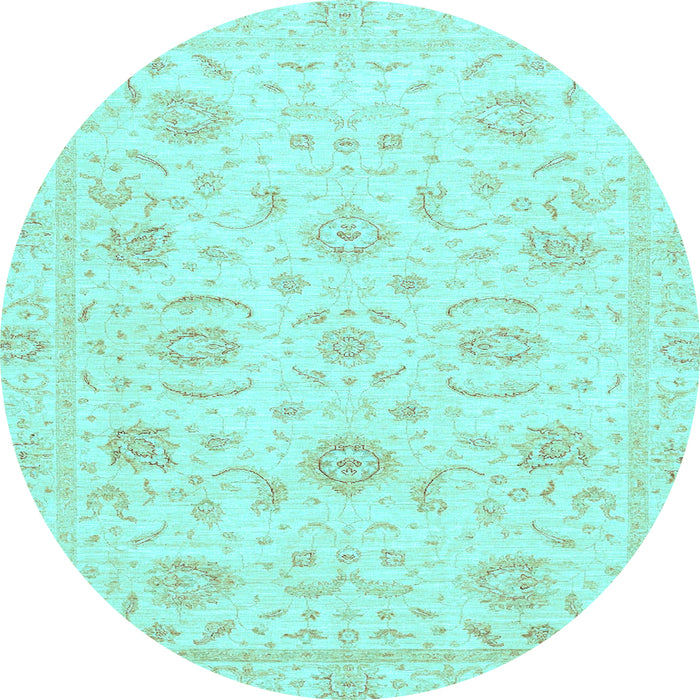 Round Machine Washable Oriental Light Blue Traditional Rug, wshabs3481lblu
