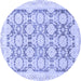 Round Machine Washable Oriental Blue Traditional Rug, wshabs3482blu