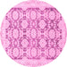 Round Machine Washable Oriental Pink Traditional Rug, wshabs3482pnk