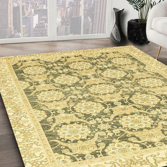 Machine Washable Abstract Mustard Yellow Rug in a Family Room, wshabs3482