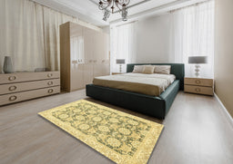 Abstract Mustard Yellow Oriental Rug in a Bedroom, abs3482
