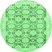 Round Machine Washable Oriental Emerald Green Traditional Area Rugs, wshabs3482emgrn