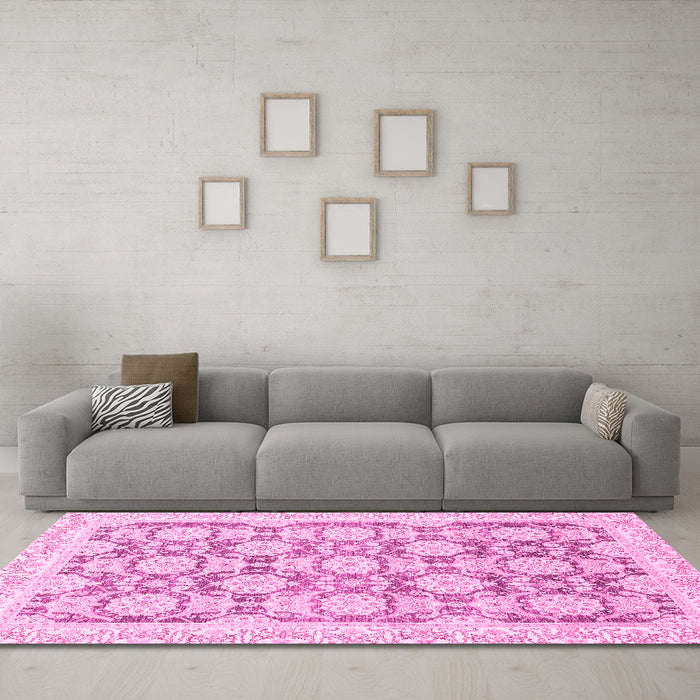 Machine Washable Oriental Pink Traditional Rug in a Living Room, wshabs3482pnk