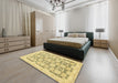 Machine Washable Abstract Mustard Yellow Rug in a Bedroom, wshabs3482