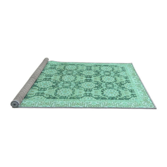 Sideview of Machine Washable Oriental Light Blue Traditional Rug, wshabs3482lblu