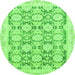 Round Machine Washable Oriental Green Traditional Area Rugs, wshabs3482grn