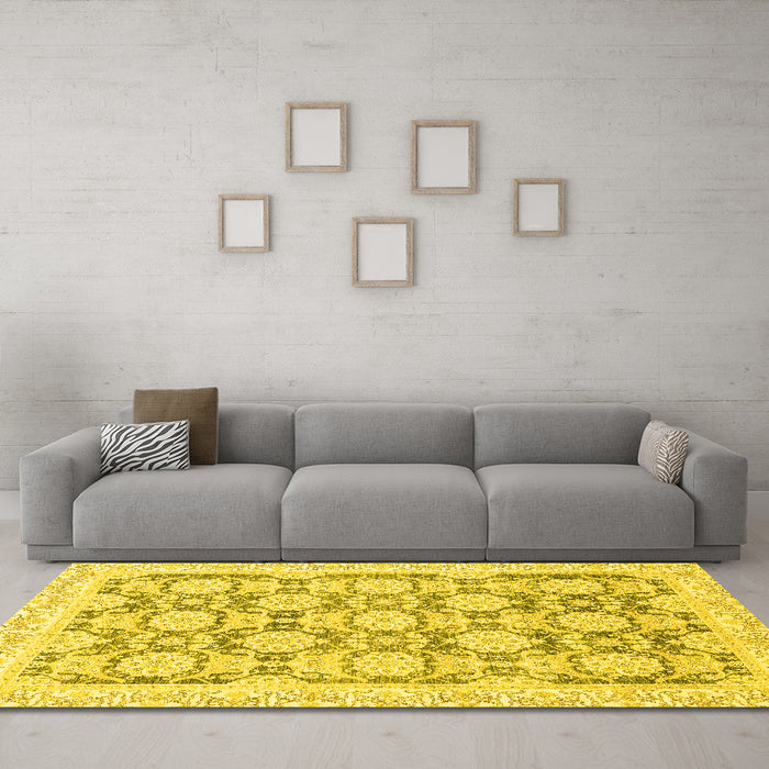 Machine Washable Oriental Yellow Traditional Rug in a Living Room, wshabs3482yw