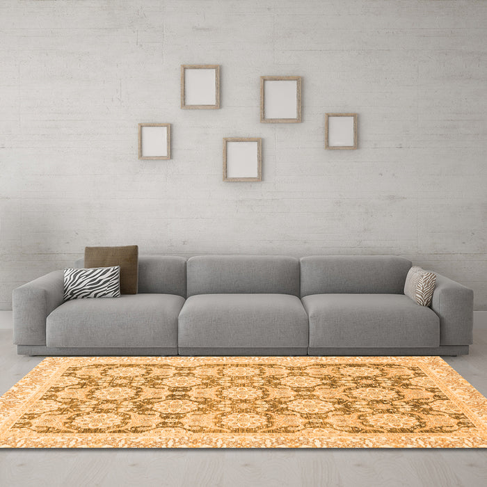 Machine Washable Oriental Orange Traditional Area Rugs in a Living Room, wshabs3482org