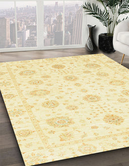 Abstract Mustard Yellow Oriental Rug in Family Room, abs3483