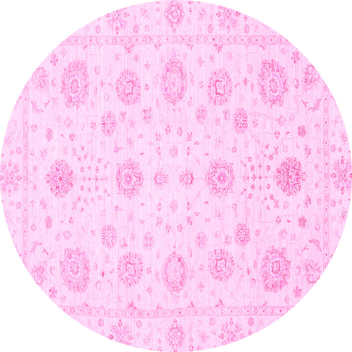Round Machine Washable Oriental Pink Traditional Rug, wshabs3483pnk