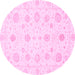 Round Machine Washable Oriental Pink Traditional Rug, wshabs3483pnk