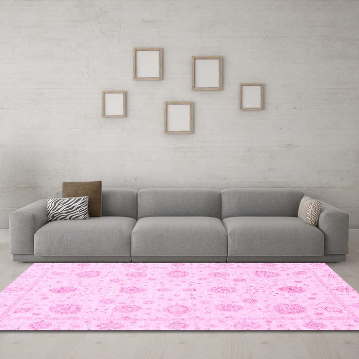Machine Washable Oriental Pink Traditional Rug in a Living Room, wshabs3483pnk