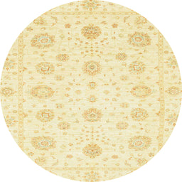 Round Abstract Mustard Yellow Oriental Rug, abs3483
