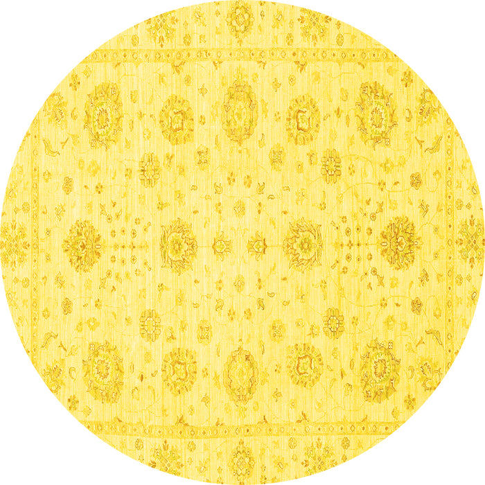 Round Machine Washable Oriental Yellow Traditional Rug, wshabs3483yw