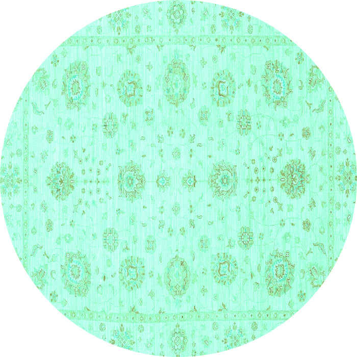 Round Machine Washable Oriental Turquoise Traditional Area Rugs, wshabs3483turq