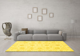 Machine Washable Oriental Yellow Traditional Rug in a Living Room, wshabs3483yw