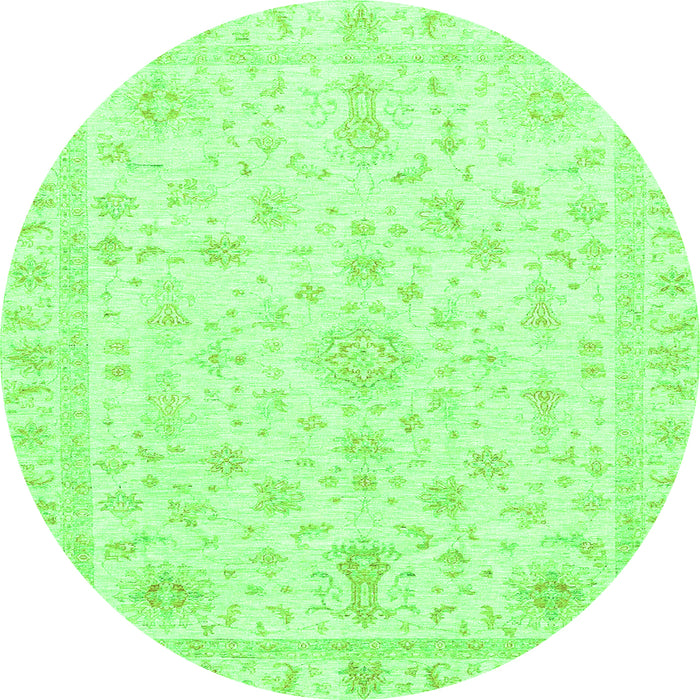 Round Machine Washable Oriental Green Traditional Area Rugs, wshabs3484grn