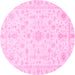 Round Machine Washable Oriental Pink Traditional Rug, wshabs3484pnk