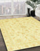 Abstract Bold Yellow Oriental Rug in Family Room, abs3484