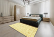 Abstract Bold Yellow Oriental Rug in a Bedroom, abs3484