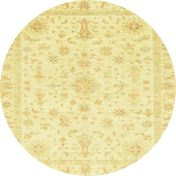 Round Machine Washable Abstract Yellow Rug, wshabs3484