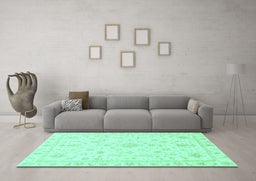 Machine Washable Oriental Turquoise Traditional Area Rugs in a Living Room,, wshabs3484turq
