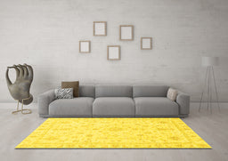 Machine Washable Oriental Yellow Traditional Rug in a Living Room, wshabs3484yw