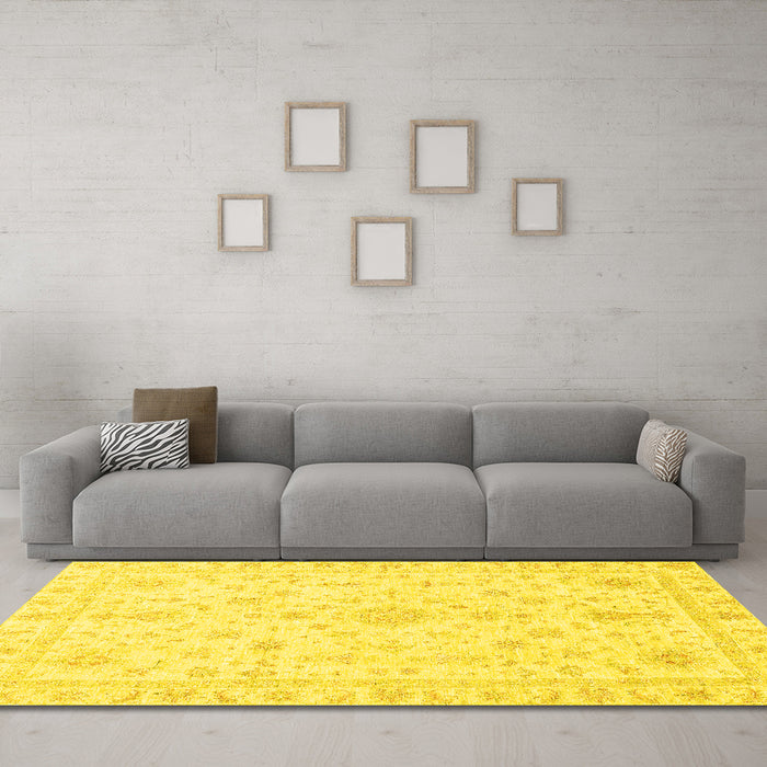 Machine Washable Oriental Yellow Traditional Rug in a Living Room, wshabs3484yw