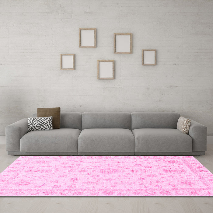 Machine Washable Oriental Pink Traditional Rug in a Living Room, wshabs3484pnk